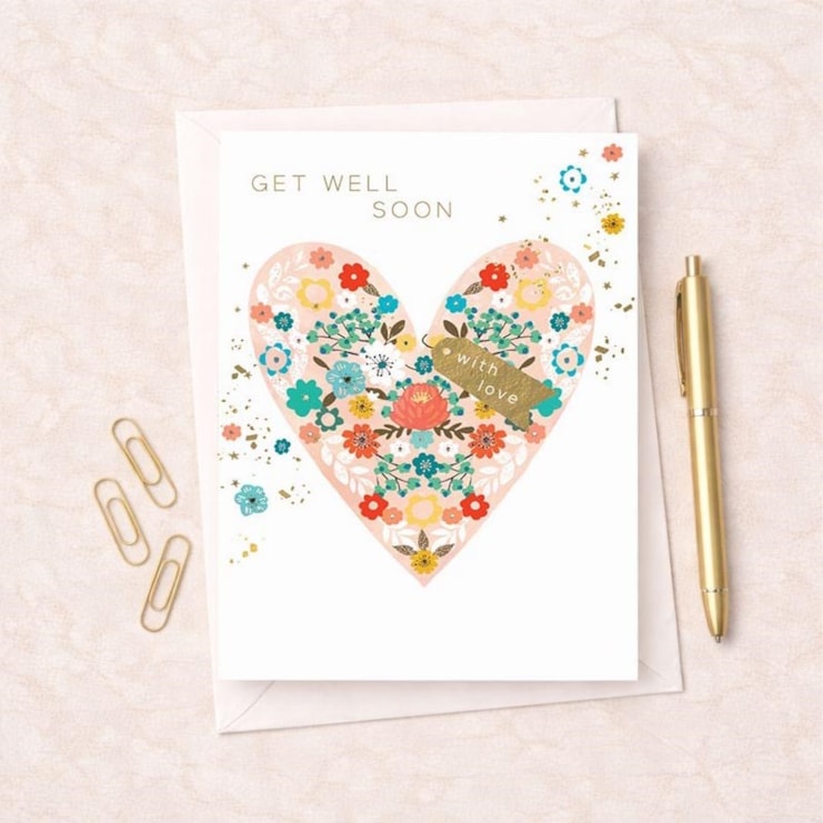Large Get Well Soon Card - Floral Heart