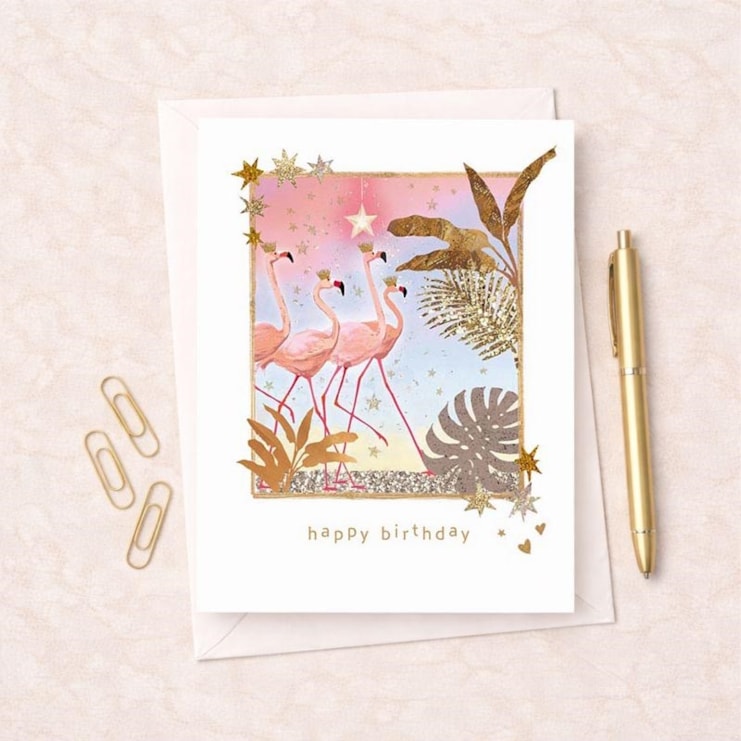 Birthday Card - Flamingos