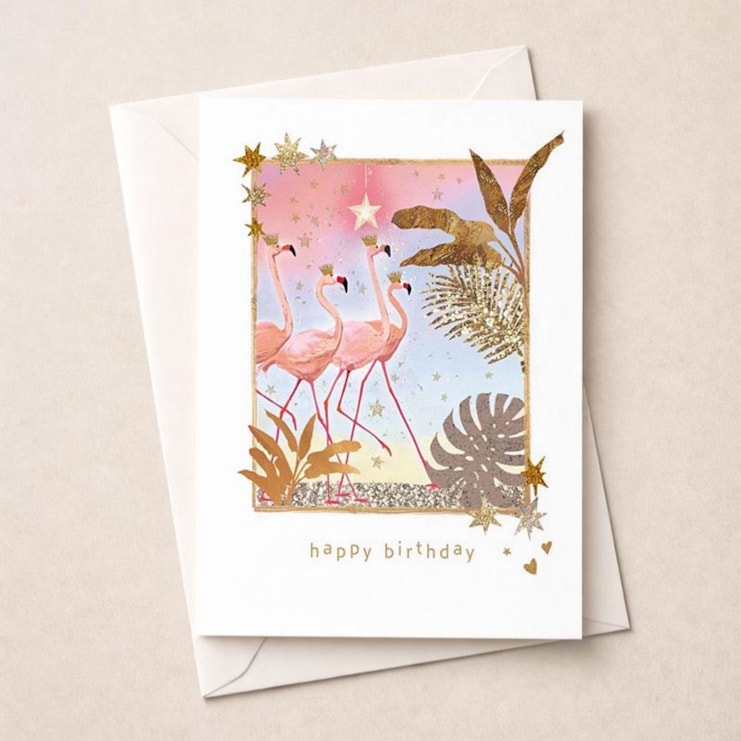Birthday Card - Flamingos