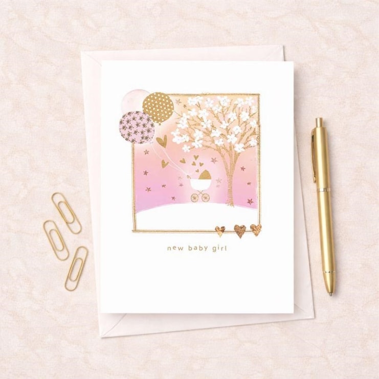 New Baby Card - Pink Pram New Baby Card - Pink Pram