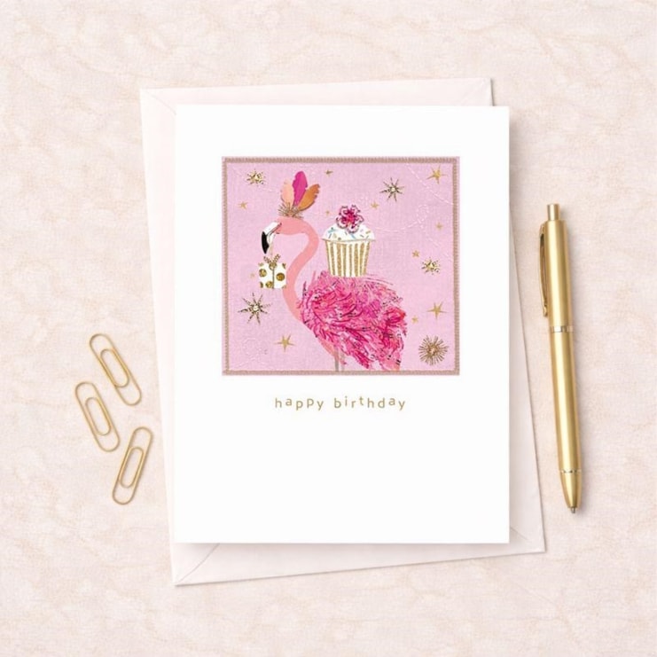 Birthday Card - Flamingo With A Cupcake