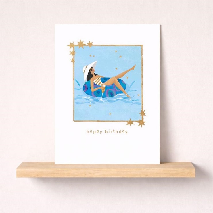 Birthday Card - Lady In A Pool