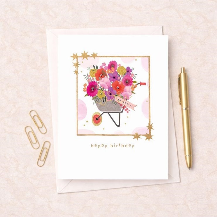 Birthday Card - Wheelbarrow Of Flowers Birthday Card - Wheelbarrow Of Flowers