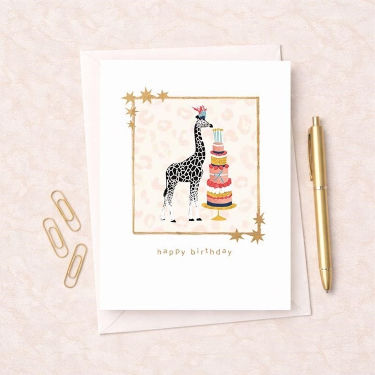 Birthday Card -  Giraffe With A Cake