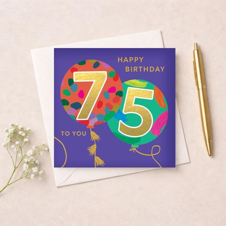 Age 75 Birthday Card - Balloons