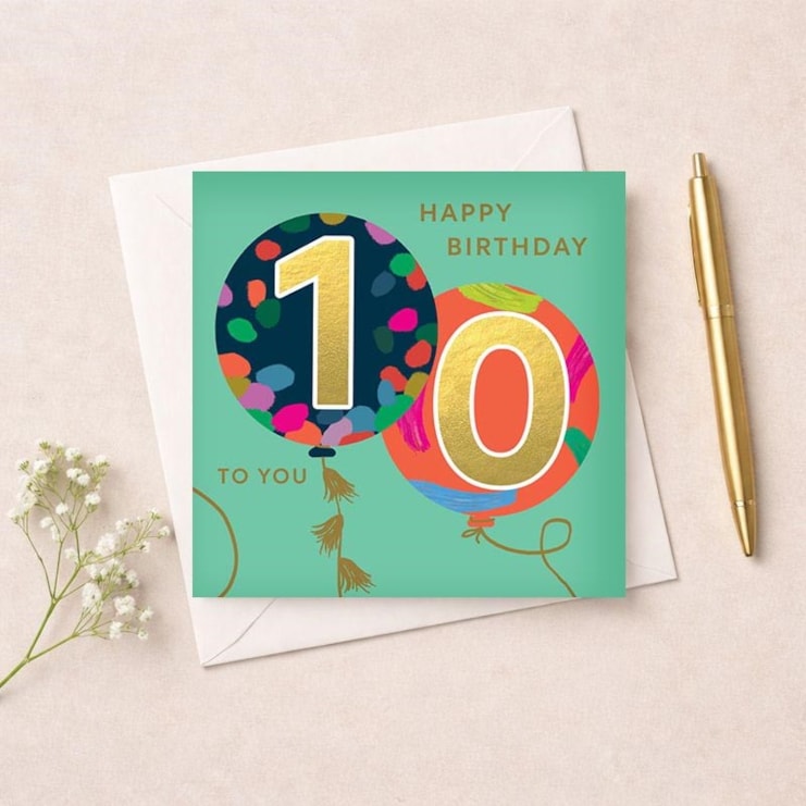 Age 10 Birthday Card - Balloons