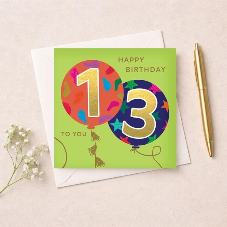 Age 13 Birthday Card - Balloons