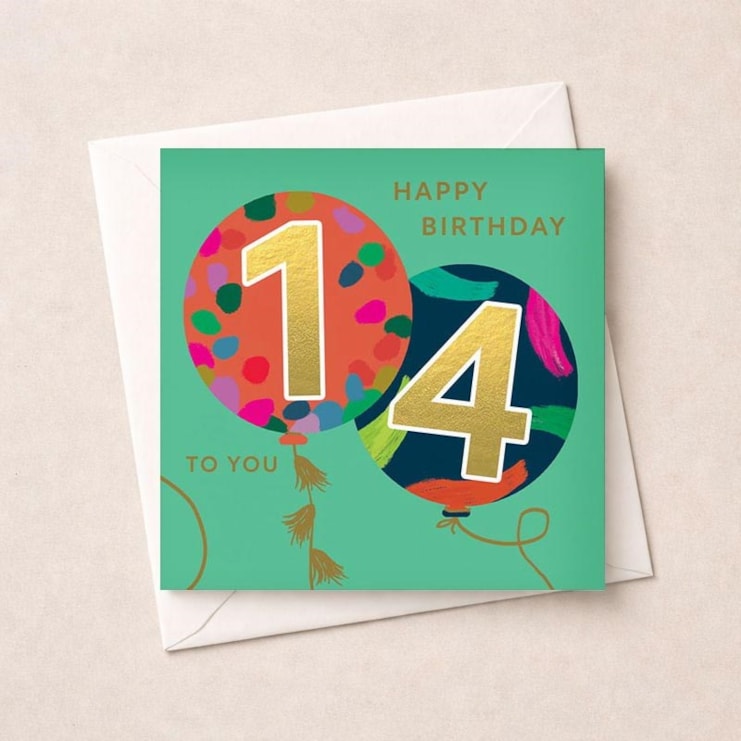 Age 14 Birthday Card - Balloons