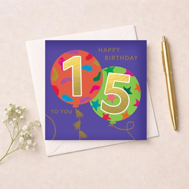 Age 15 Birthday Card - Balloons