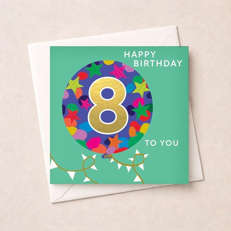 Age 8 Birthday Card - Big Balloon