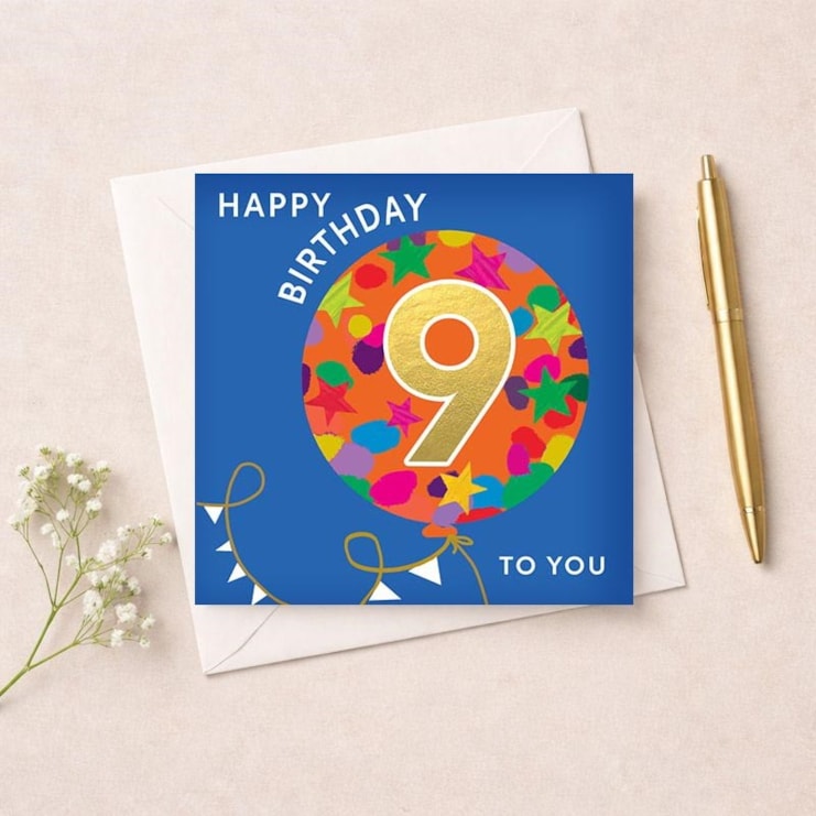 Age 9 Birthday Card - Big Balloon