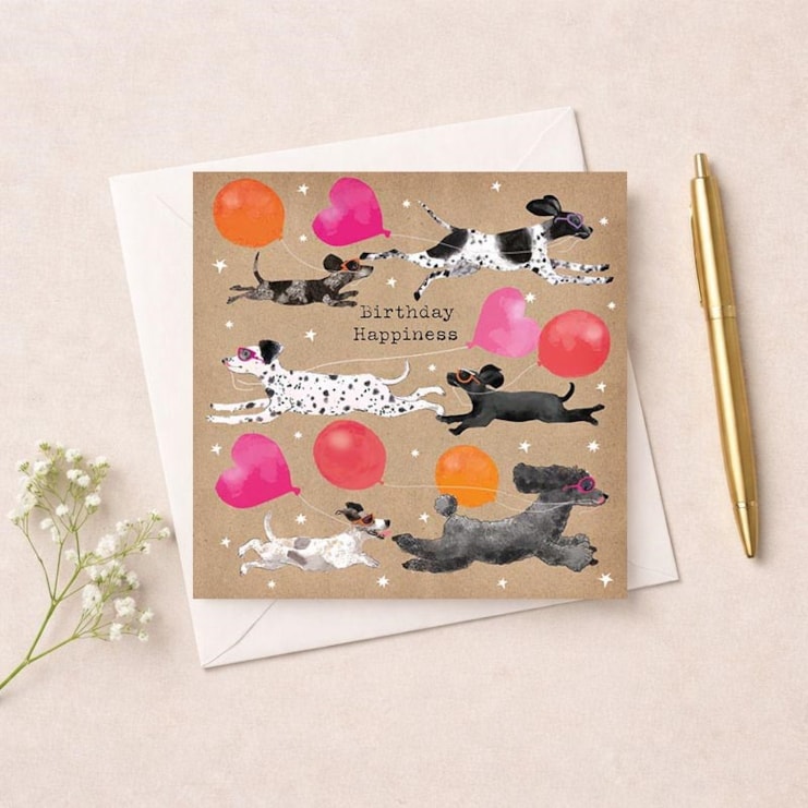 Birthday Card - Dogs With Balloons