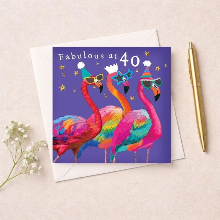 Age 40 Birthday Card - Fabulous Flamingos