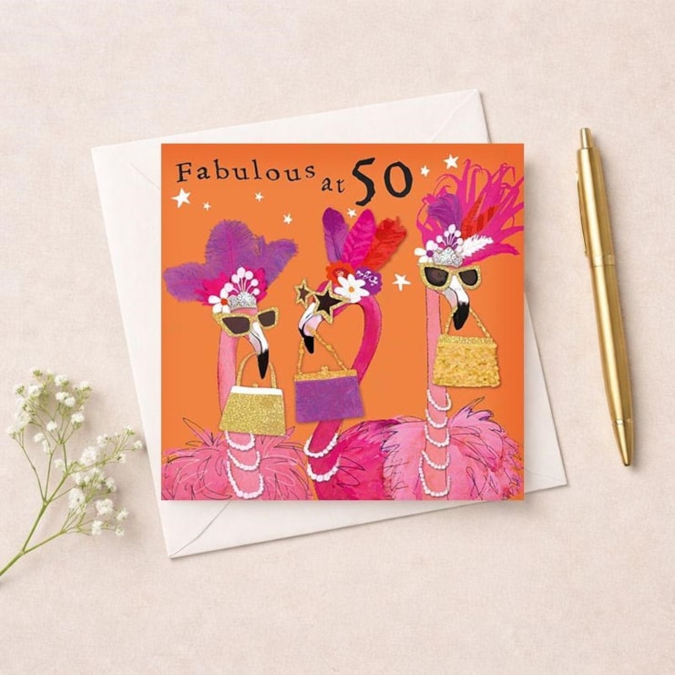 Age 50 Birthday Card - Fabulous Flamingos Age 50 Birthday Card - Fabulous Flamingos