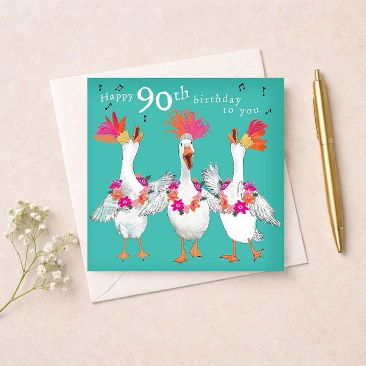 Age 90 Birthday Card - Happy Geese Age 90 Birthday Card - Happy Geese