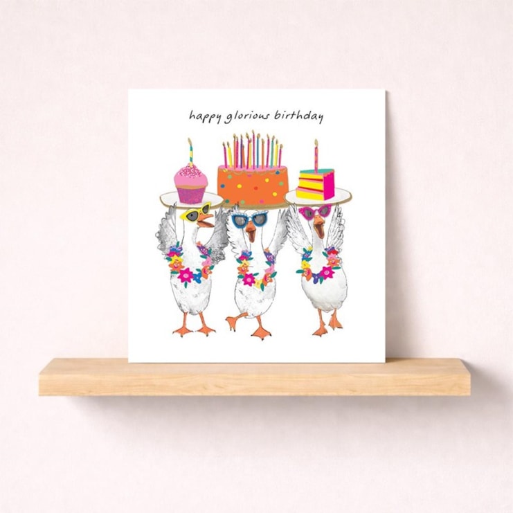 Birthday Card - Birthday Geese With Cake