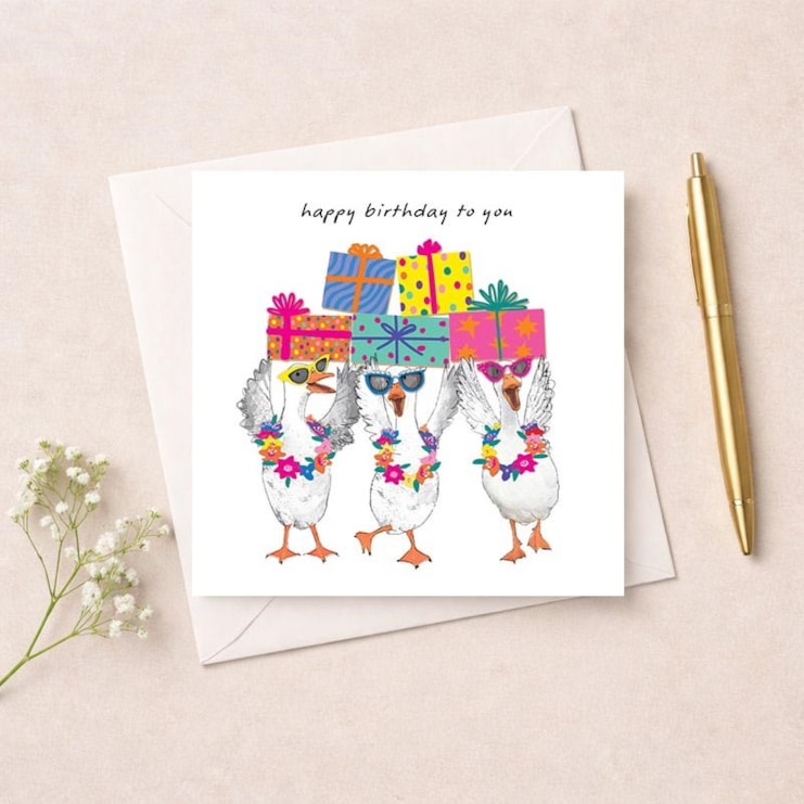 Birthday Card - Birthday Geese With Gifts