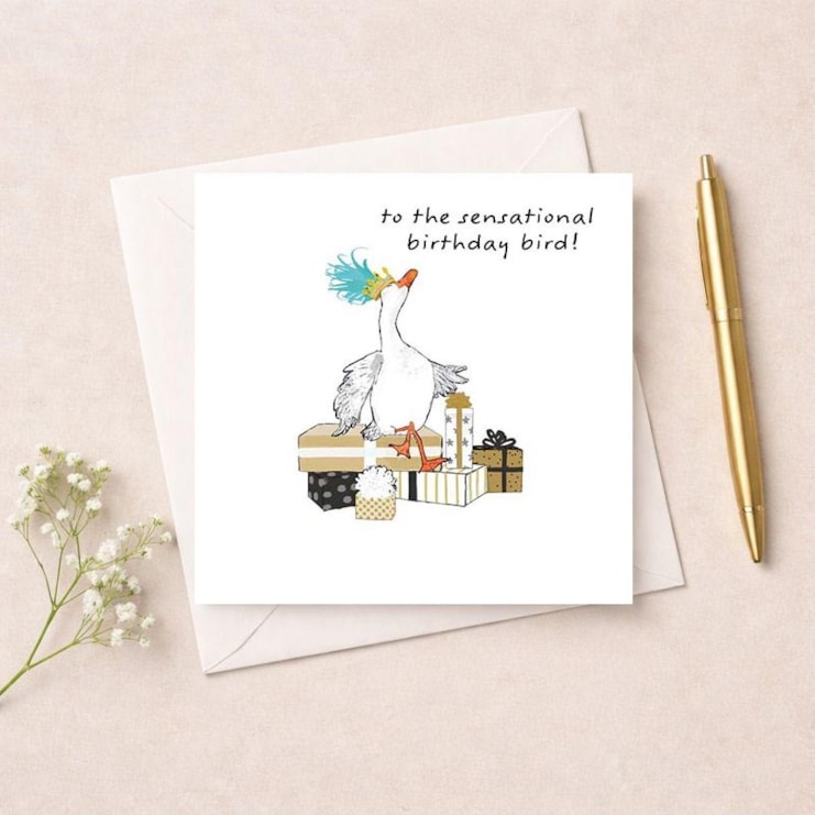 Birthday Card - Goose With Lots Of Gifts