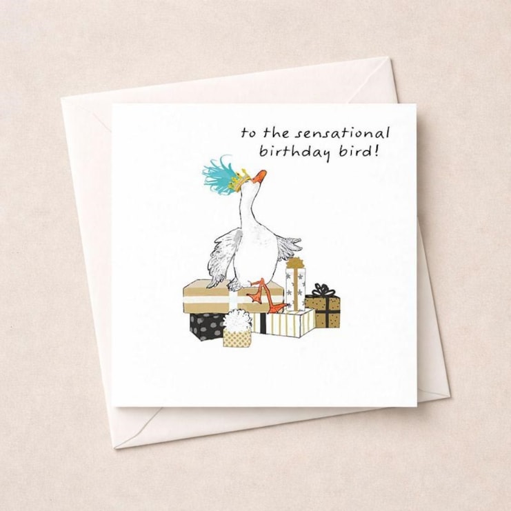 Birthday Card - Goose With Lots Of Gifts