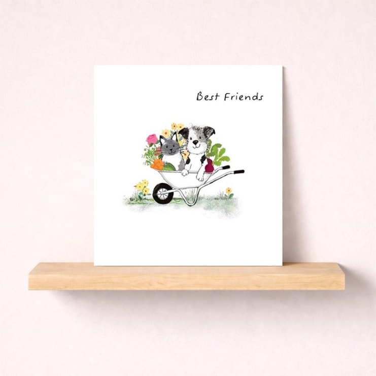 Friendship Card - Cat And Dog In A Wheelbarrow