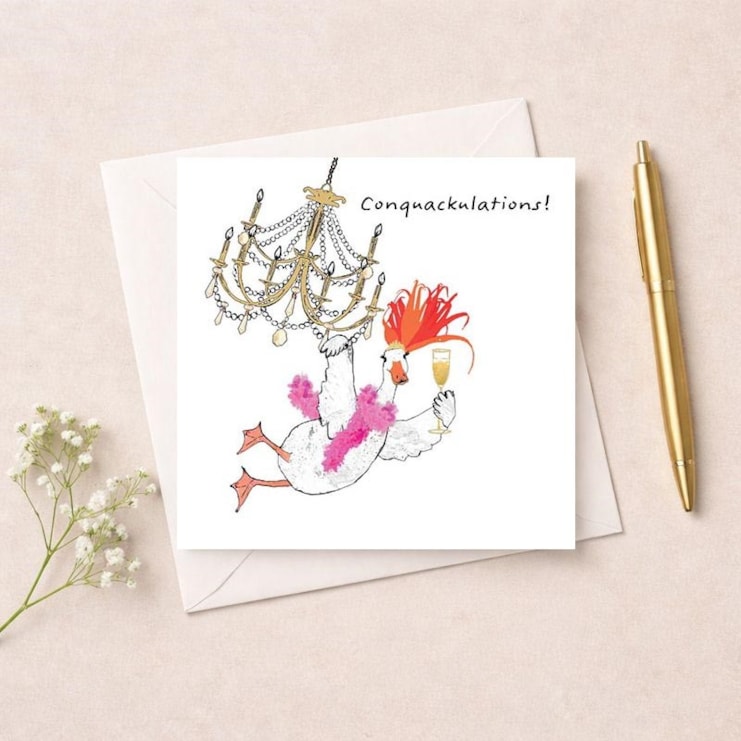 Congratulations Card - Goose Swinging On A Chandelier
