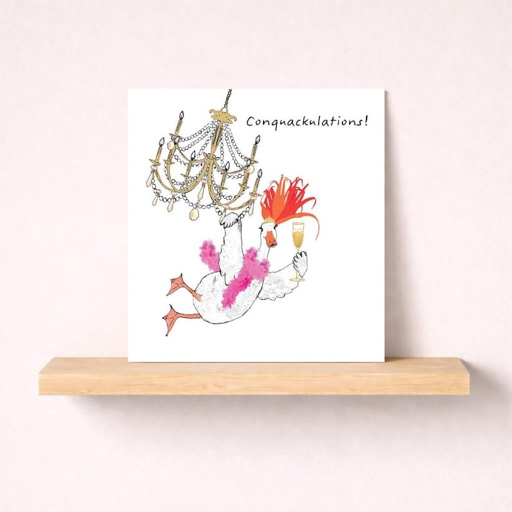 Congratulations Card - Goose Swinging On A Chandelier
