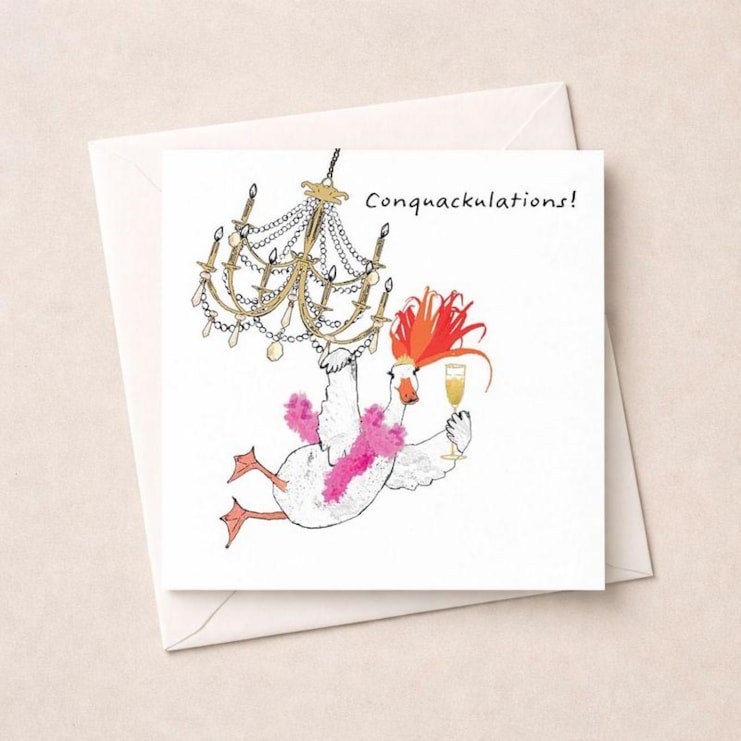 Congratulations Card - Goose Swinging On A Chandelier