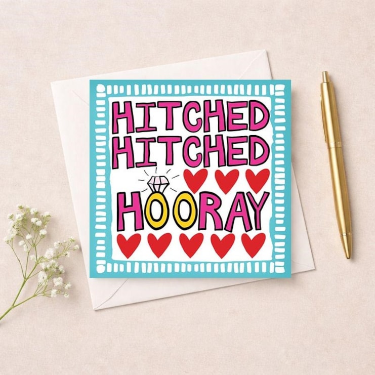 Wedding Card - Hitched Hitched Hooray