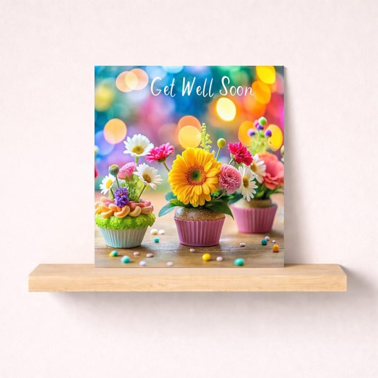 Get Well Soon Card - Flower Cupcakes Get Well Soon Card - Flower Cupcakes
