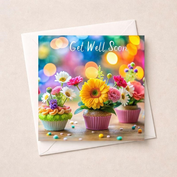 Get Well Soon Card - Flower Cupcakes