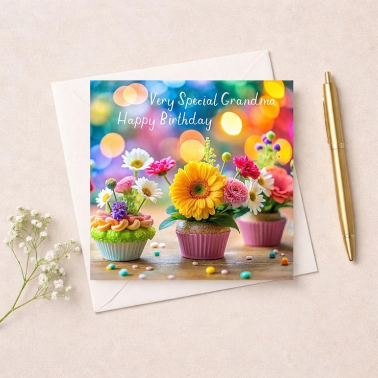 Grandma Birthday Card - Flower Cupcakes Grandma Birthday Card - Flower Cupcakes