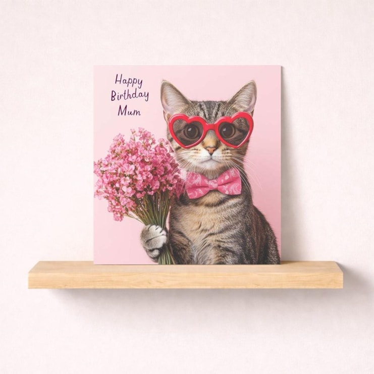Mum Birthday Card - Cat With Flowers