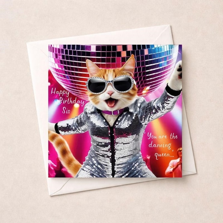 Sister Birthday Card - Disco Cat Sister Birthday Card - Disco Cat
