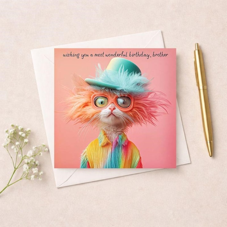 Brother Birthday Card - Crazy Cat Brother Birthday Card - Crazy Cat