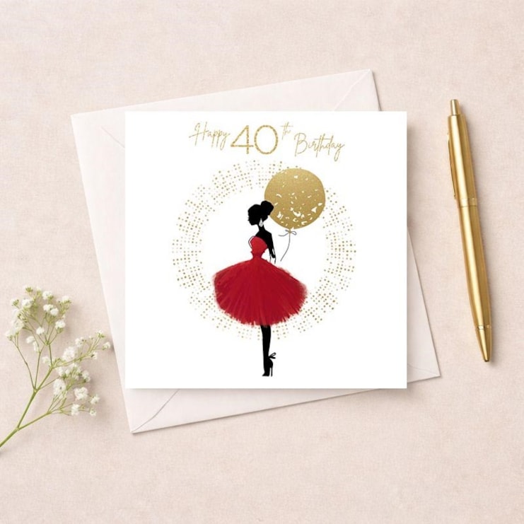 Age 40 Card - Lady With Balloon Age 40 Card - Lady With Balloon