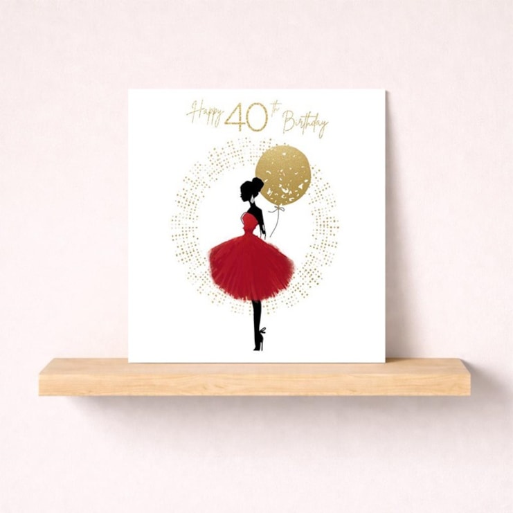 Age 40 Card - Lady With Balloon