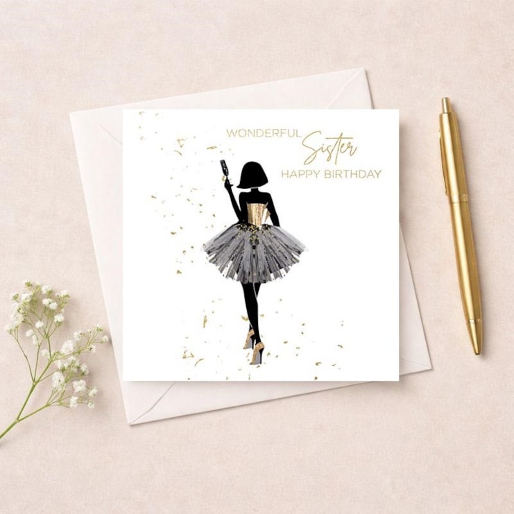 Sister Birthday Card - Lady With Drink