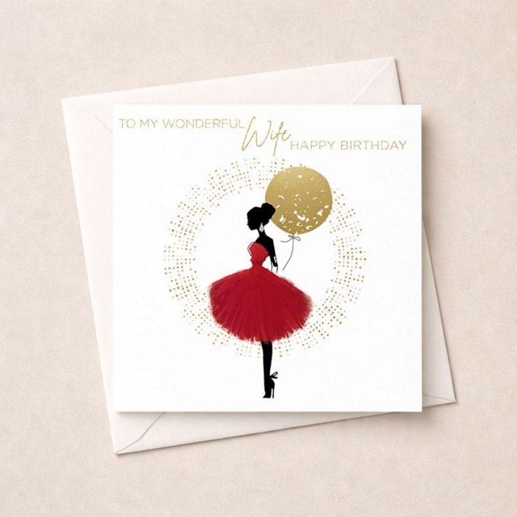 Wife Birthday Card - Lady With Balloon