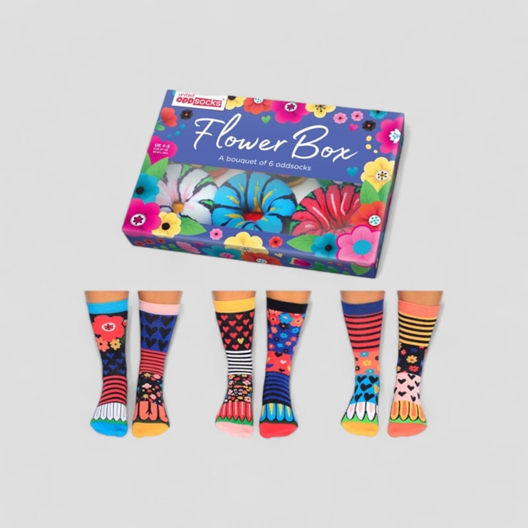 Six Flower Oddsocks in a Box Six Flower Oddsocks in a Box