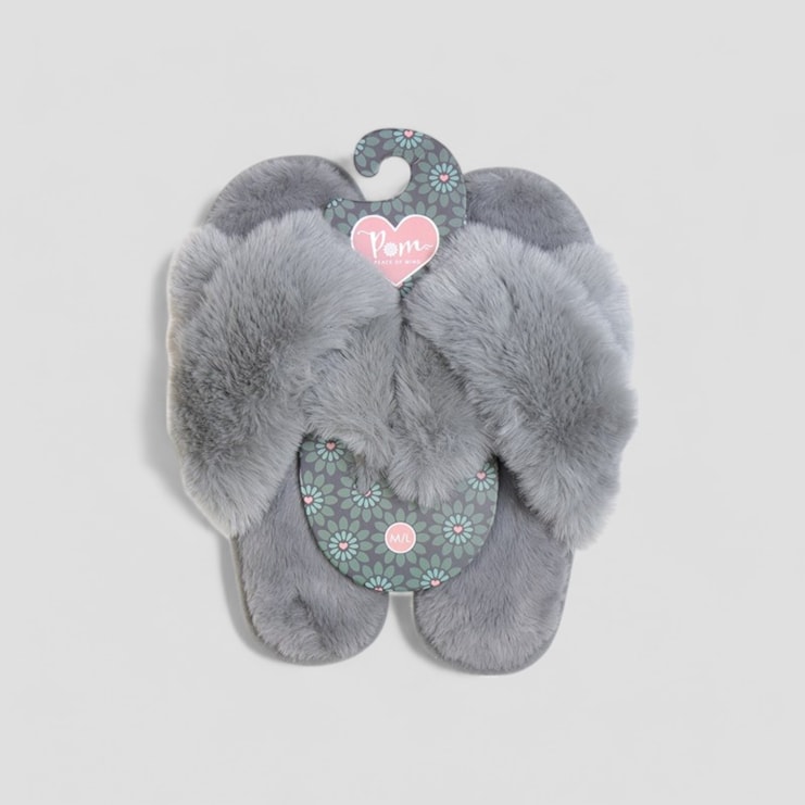 Faux Fur Slippers | Grey and Dusky Pink Faux Fur Slippers | Grey and Dusky Pink