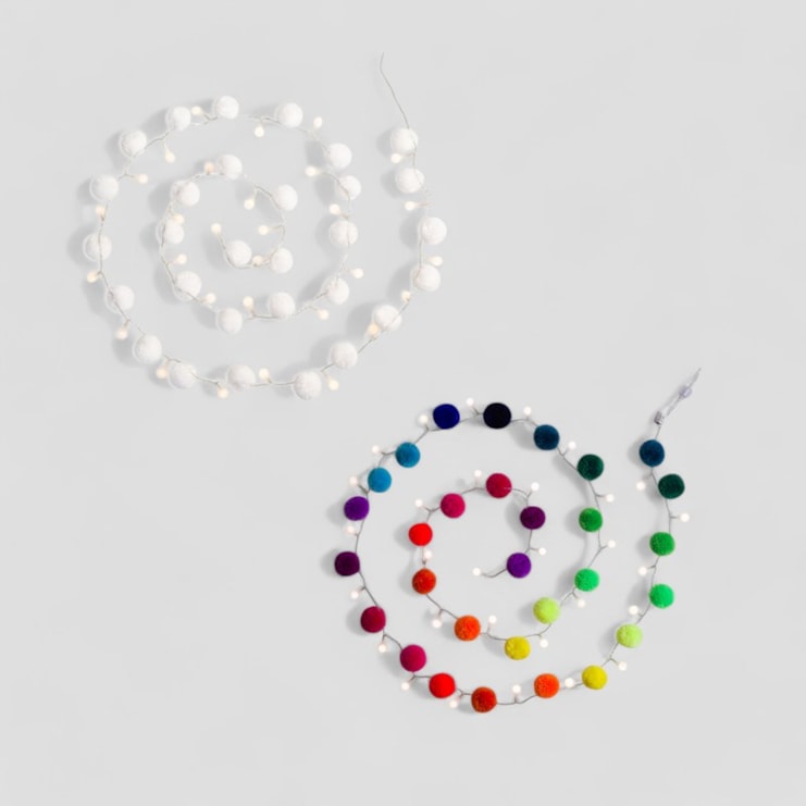 Pom Pom Light Chains | Rainbow or White Pom Pom Light Chains | Rainbow or White
