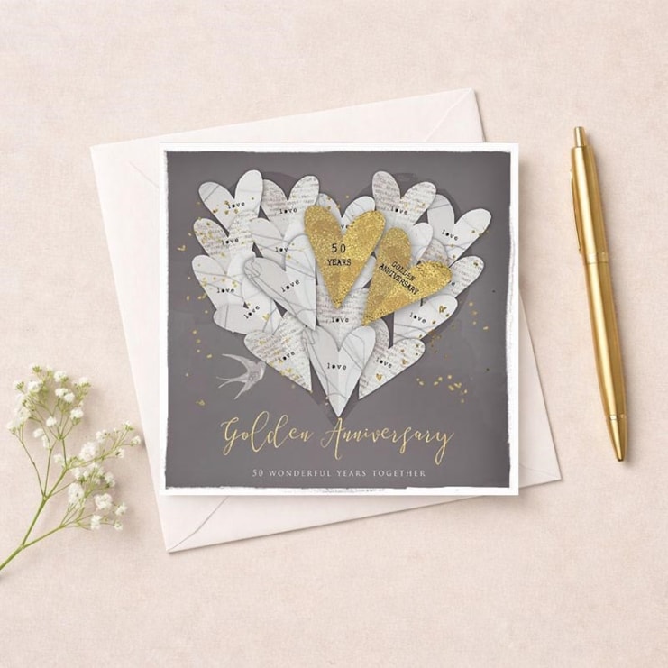 Golden Anniversary Card - Gold Hearts Golden Anniversary Card - Gold Hearts