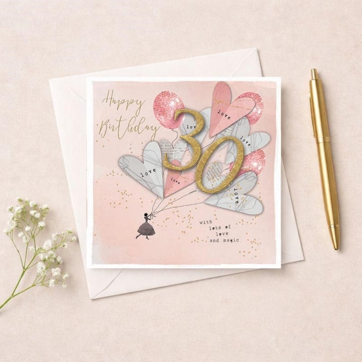 Age 30 Birthday Card - Heart Balloons