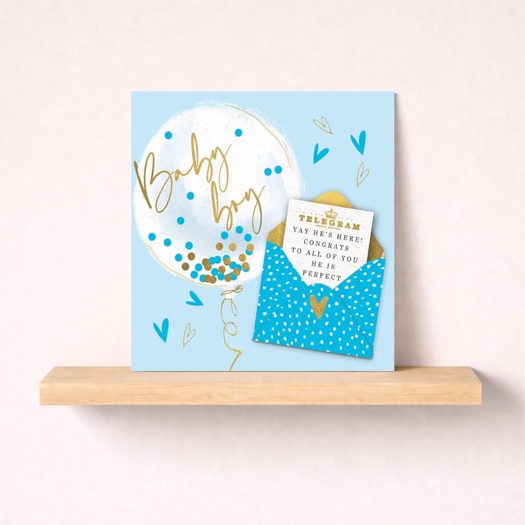 New Baby Card - Baby Boy Balloon and Telegram New Baby Card - Baby Boy Balloon and Telegram