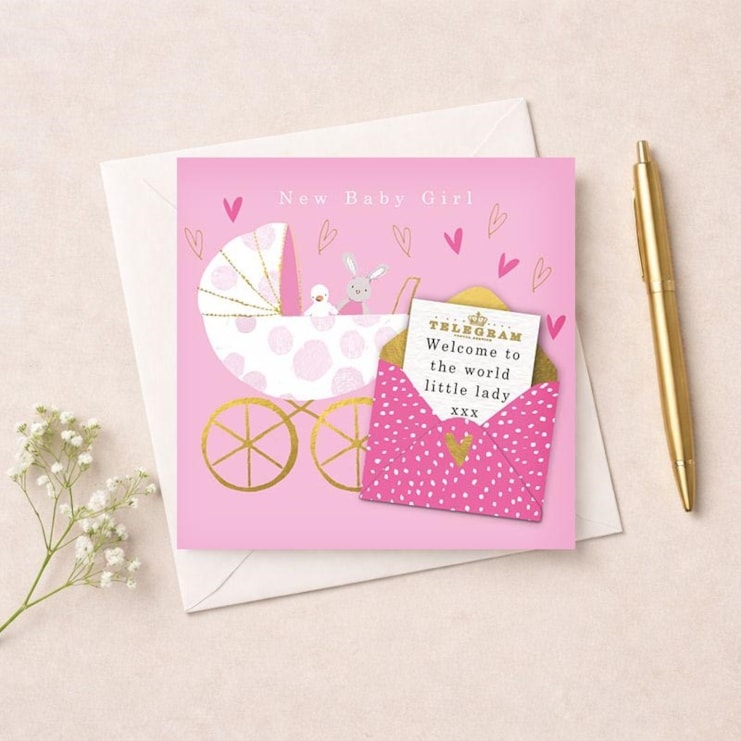 New Baby Card - Baby Girl Pram New Baby Card - Baby Girl Pram