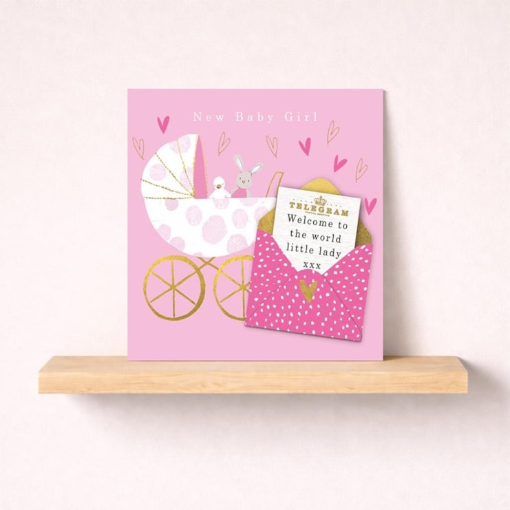 New Baby Card - Baby Girl Pram