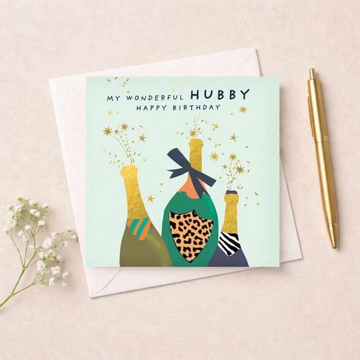 Husband Birthday Card - Popping Bottles