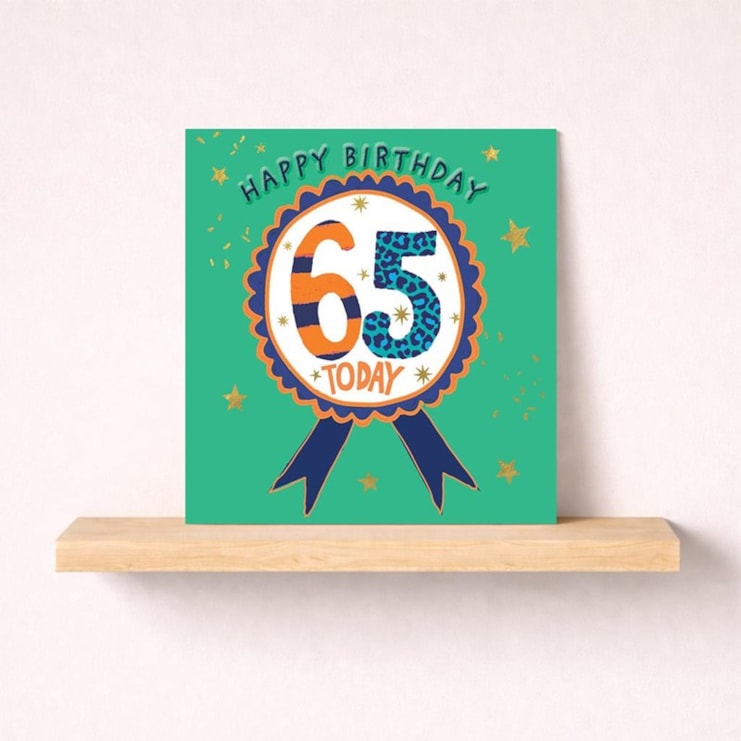 Age 65 Birthday Card - Birthday Rosette