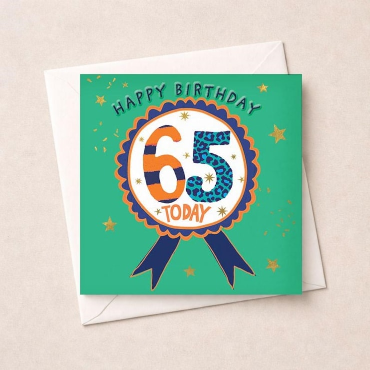Age 65 Birthday Card - Birthday Rosette Age 65 Birthday Card - Birthday Rosette