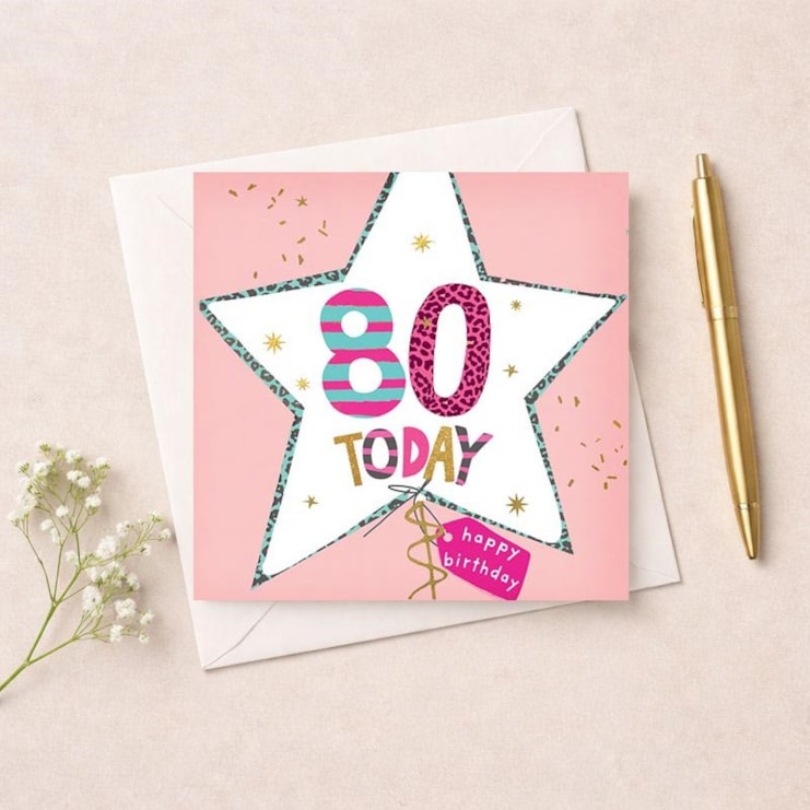 Age 80 Birthday Card - Star Balloon Age 80 Birthday Card - Star Balloon